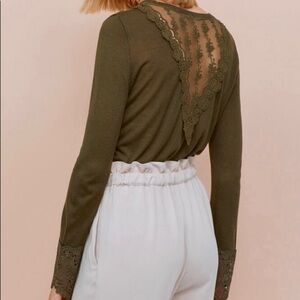 H&M khaki green pullover sweater with lace‎ details
